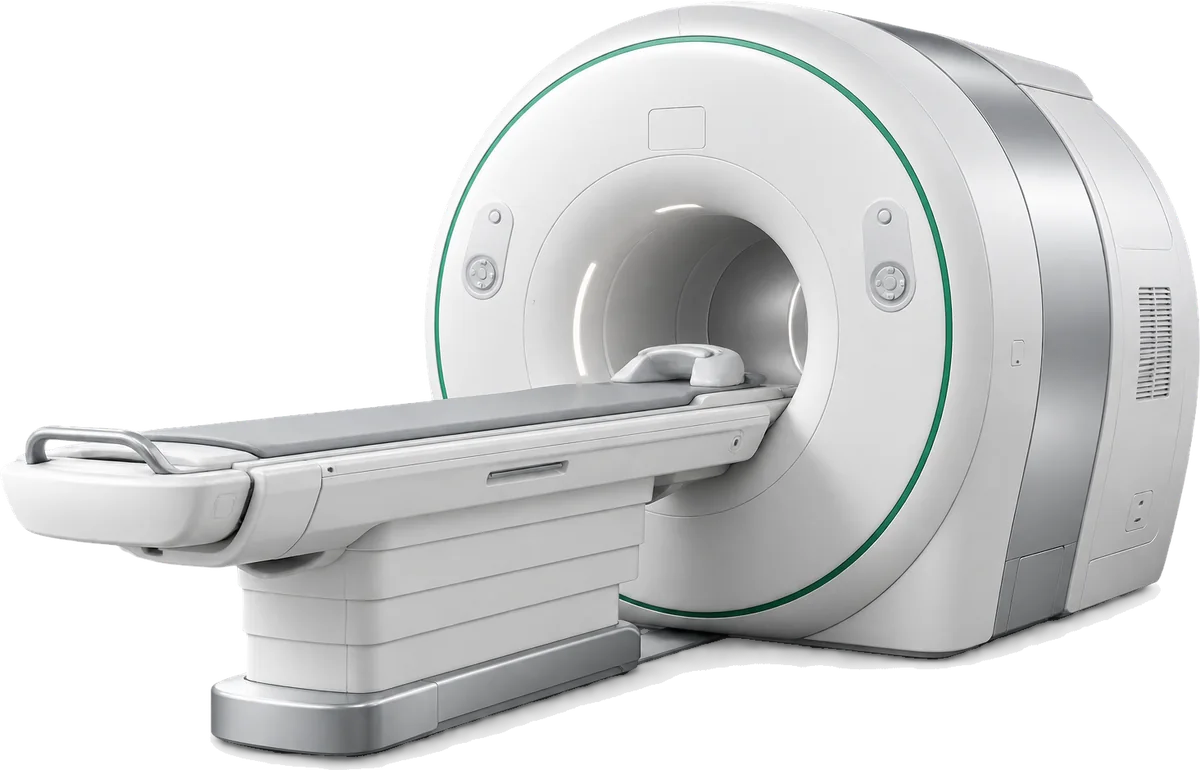 White MRI scanner with green details