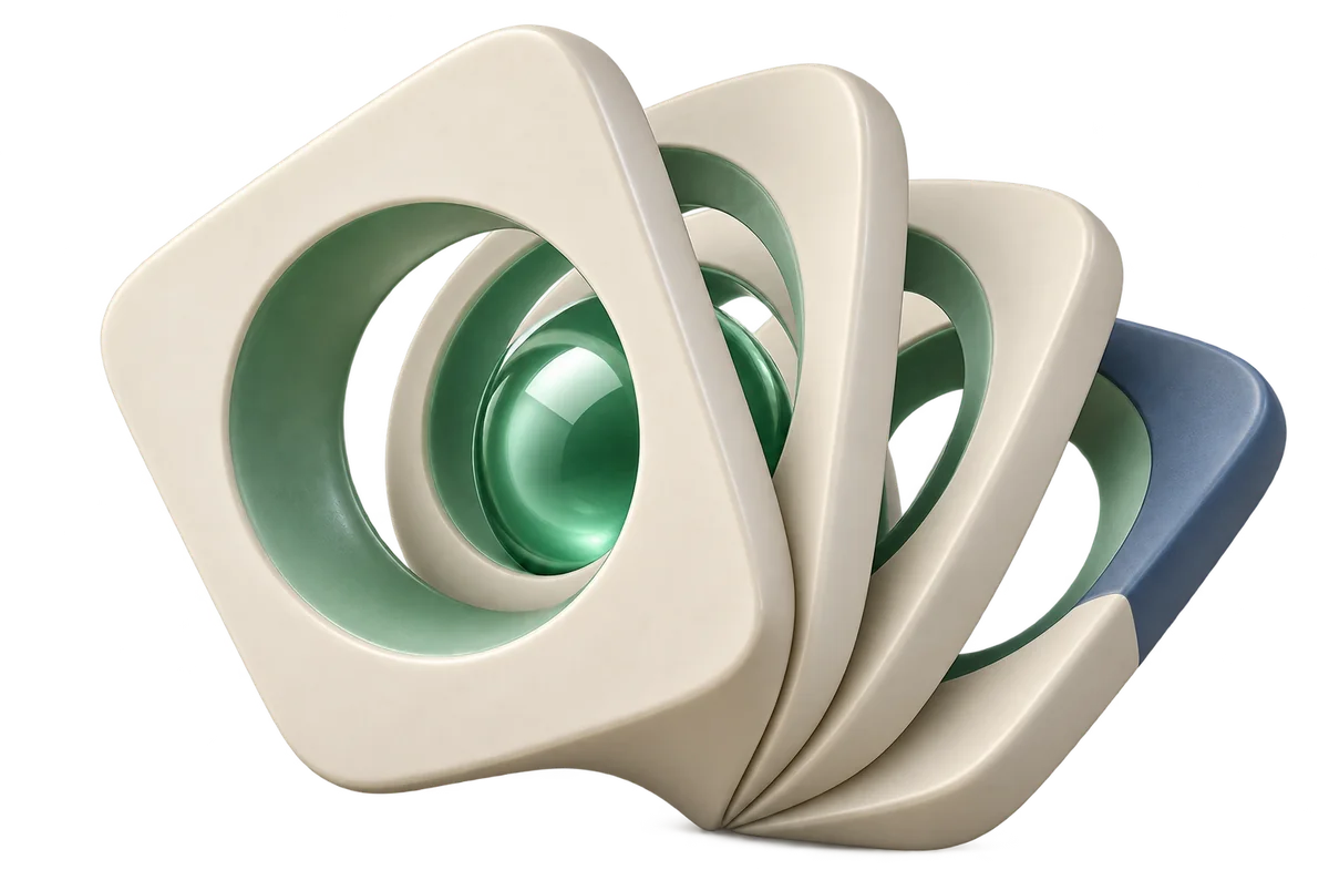 Ivory sculptural layers opening around a green core